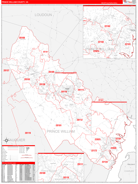 Prince William County Digital Map Red Line Style